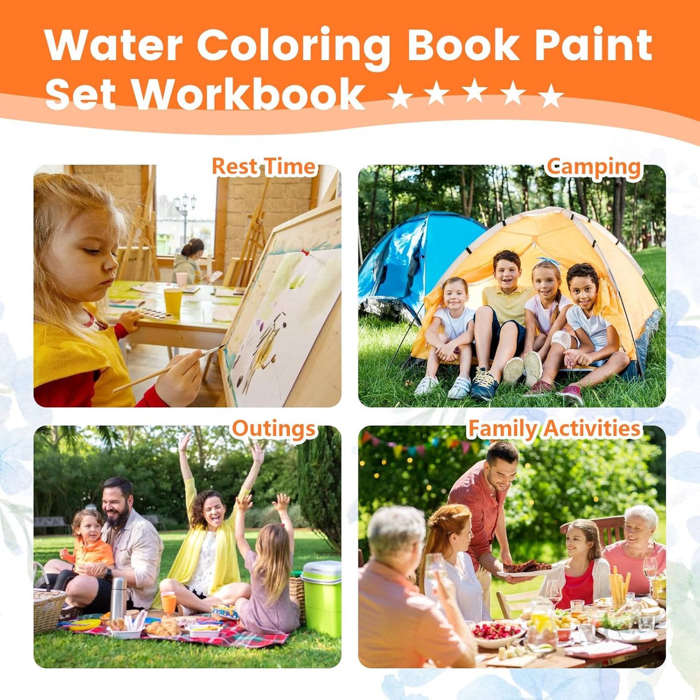 Watercolor Workbook, Water Coloring Book,Watercolor Paint Set, Beginner-Friendly Watercolor Workbooks, with 12 Colors Watercolor Paint Set with Paint Brush - Christmas Gift (Flower A)
