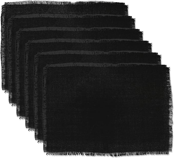DII Jute Burlap Collection Kitchen Tabletop, Placemat Set, 13x19, Solid Black, 6 Count