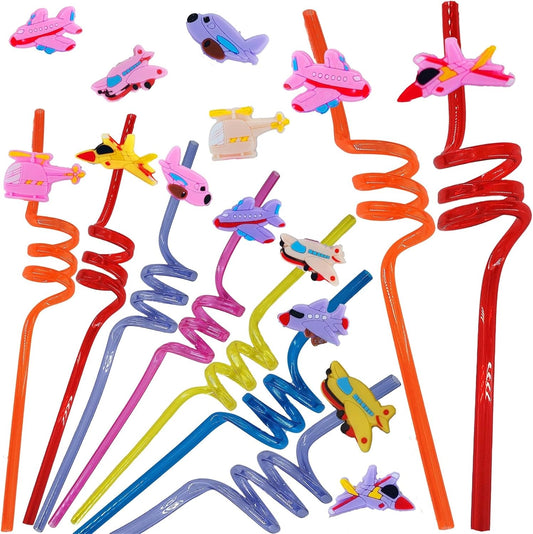 24 Pcs Bulk Drinking Straws Birthday Party Favors, Summer Beach Pool Beach Classroom Goodie Bag Filler Stuffers Party Supplies (Airplane)