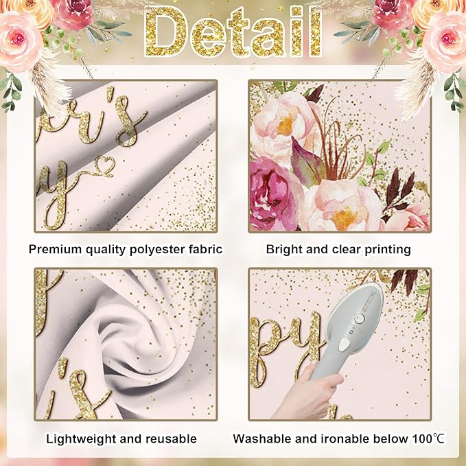 Avezano Glitter Gold Happy Mother's Day Backdrop for Thanks Mother Party Photoshoot Photography Background Blush Pink Golden Glitters Dots Floral Mom's Day Party Decorations Backdrops (8x6ft)