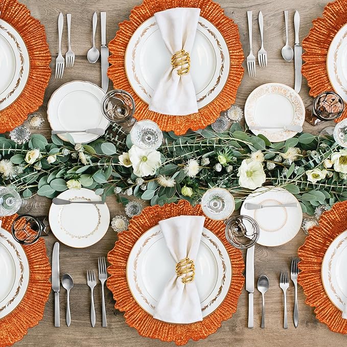 MAONAME Orange Charger Plates Set of 12, Reef Plate Chargers for Dinner Plate, Plastic Decorative Plates for Table Setting, Thanksgiving, Christmas