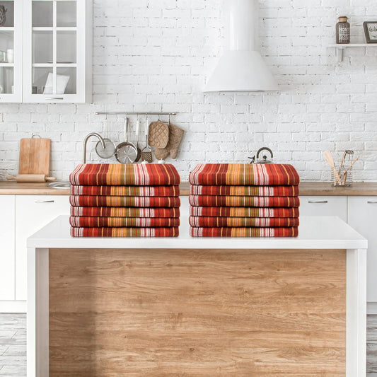 Urban Villa Fall Cloth Napkins Harvest Dobby Stripes Dinner Napkins Set of 12 (20X20 Inches) 100% Cotton Absorbent Durable Washable Reusable Cloth Napkins Ideal for Thanks Giving Parties Everyday Use