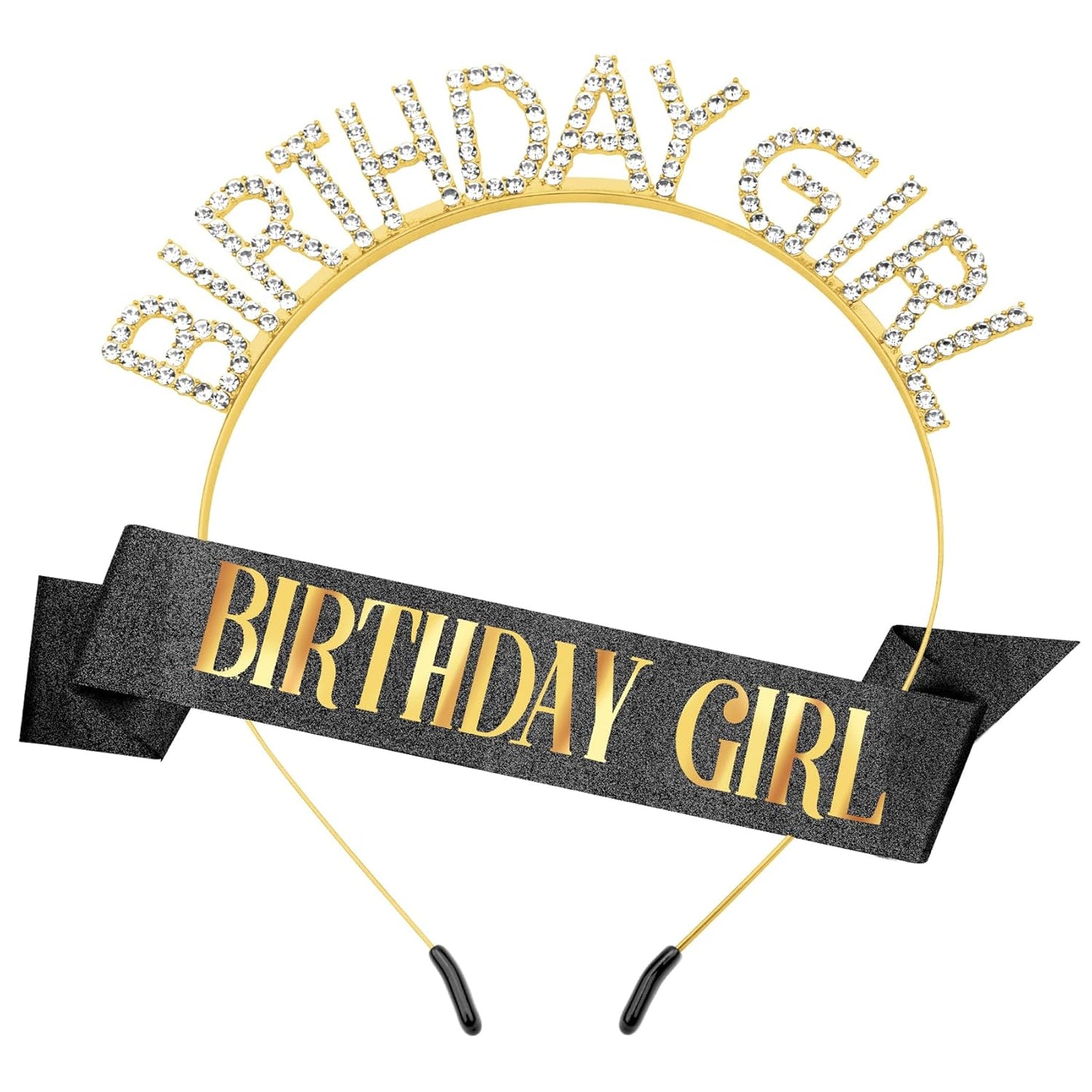 Birthday Sash Birthday Crown for Women, Birthday Girl Sash, Birthday Girl Crown, Glitter Black Birthday Sash and Crown Rhinestone Headband Set, Happy Birthday Girl Princess Tiara Sash Accessories