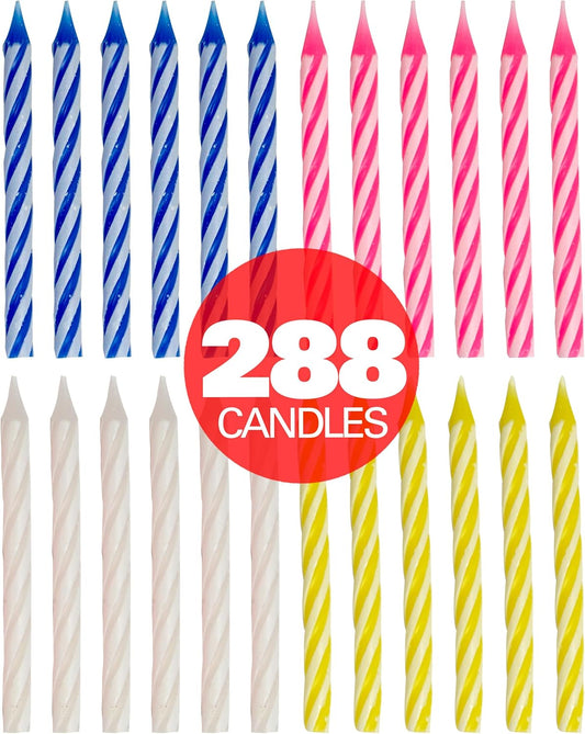 Birthday Candles Multicolored Spiral 288-Count, Birthday Candles for Cake, Cupcake Candles, Party Celebration