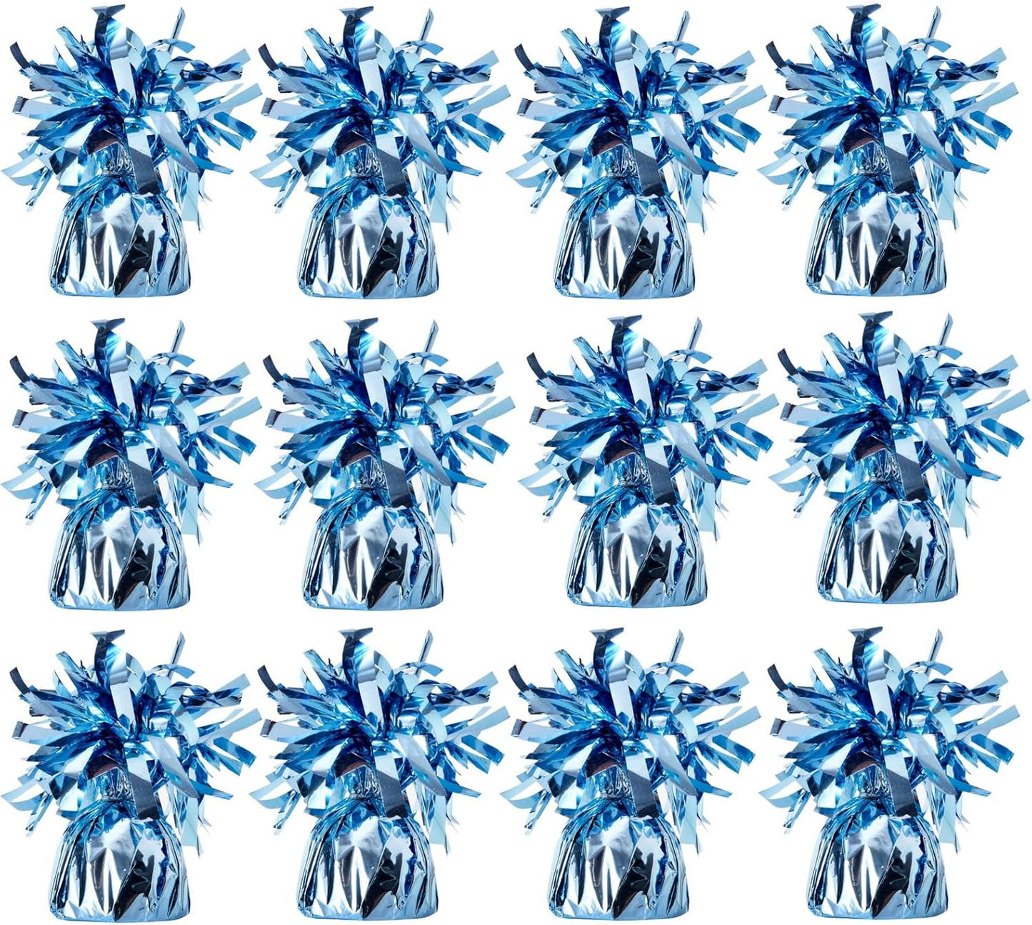 Balloon weights, 12 pieces, aluminum foil, suitable for birthday parties, gatherings, weddings, dinners and other occasions, weight 0.36lb (Light Blue)