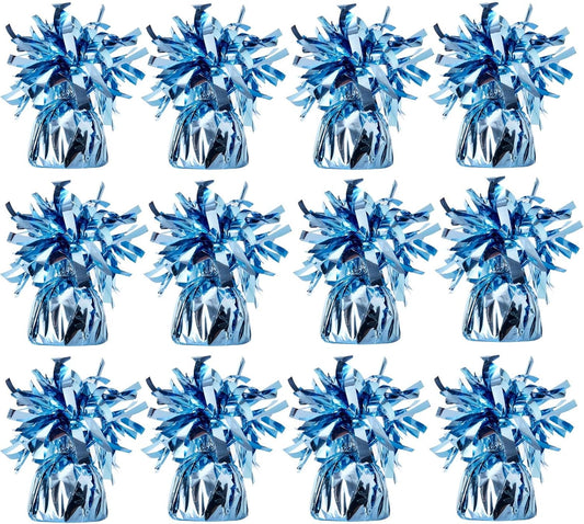 Balloon weights, 12 pieces, aluminum foil, suitable for birthday parties, gatherings, weddings, dinners and other occasions, weight 0.36lb (Light Blue)
