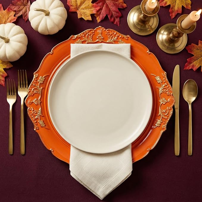 Orange Charger Plates, 13 Inch Embossed Chargers for Dinner Plates. Plastic Charger for Wedding, Party. (Set of 6)