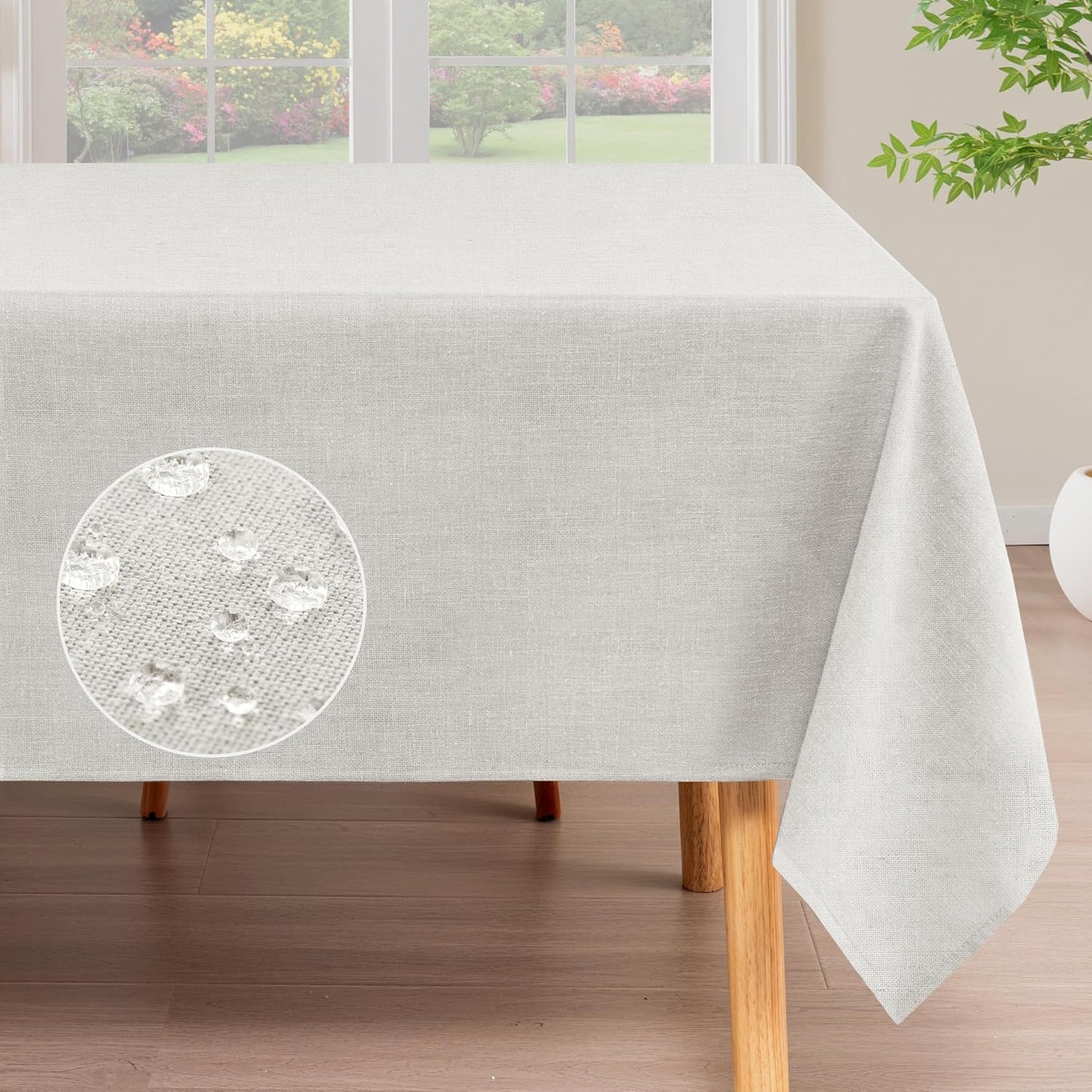 H.VERSAILTEX Linen Table Cloths Rectangle 60 x 84 Inch Premium Tablecloth Spill-Proof Waterproof Table Cover for Dining Buffet Feature Extra Soft and Thick Fabric Wrinkle Free, White