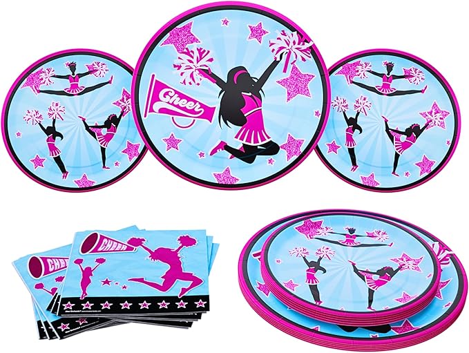 Cheerleading Party Plates and Napkin (52 Pieces for 16 Guests) - Cheerleader Birthday Party, Cheerleader Birthday Party, Plates and Napkins, Cheer Party Supplies