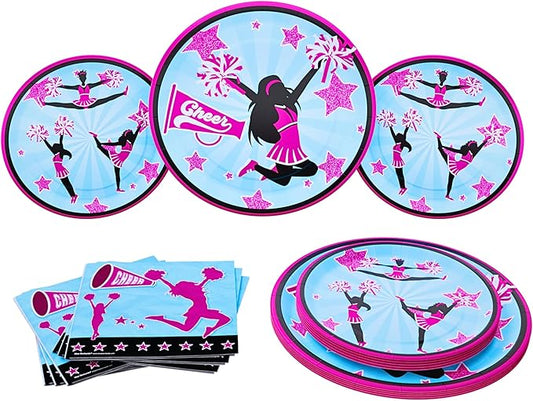 Cheerleading Party Plates and Napkin (52 Pieces for 16 Guests) - Cheerleader Birthday Party, Cheerleader Birthday Party, Plates and Napkins, Cheer Party Supplies