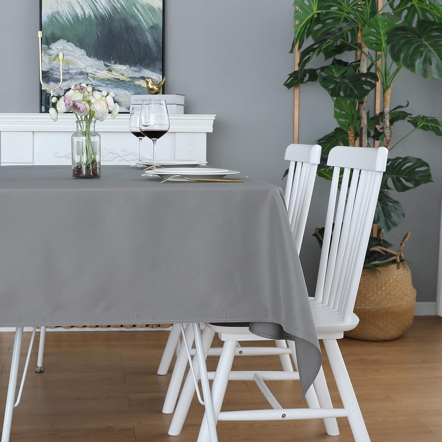 FOLINS&HOME Light Grey Square Tablecloth 60 x 60 Wrinkle Free Waterproof Polyester Table Cloths, Spillproof Heavy Duty and Washable Table Cover for Party, Banquet, Indoor and Outdoor-Rectangle/Oblong