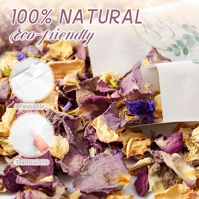 330g Biodegradable Flower Petals 100 Pcs Wedding Confetti Bags Real Dried Flowers Petals Jasmine, Lavender & Rose Mix Petal for Flower Girls to Throw Wedding Decor & Send off Ideas