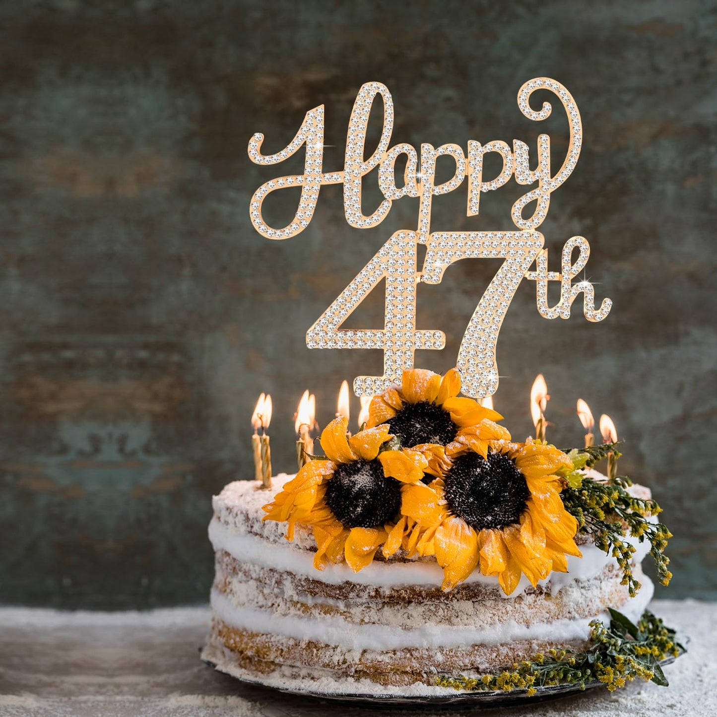 Happy 47th Birthday Decorations,47th Birthday Gold Rhinestone Cake Topper - Cheers to 47 Years Old Bday Party Metal Sparkly Cake Centerpieces Sign.