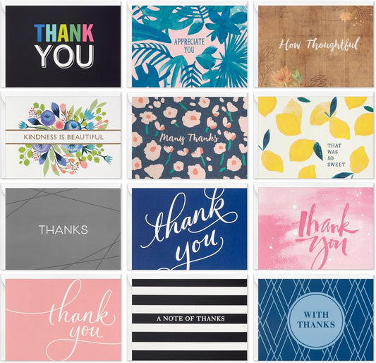 Hallmark Thank You Card Bulk Assortment (48 Blank Cards with Envelopes) for Graduation, Bridal Shower, Birthday, All Occasion