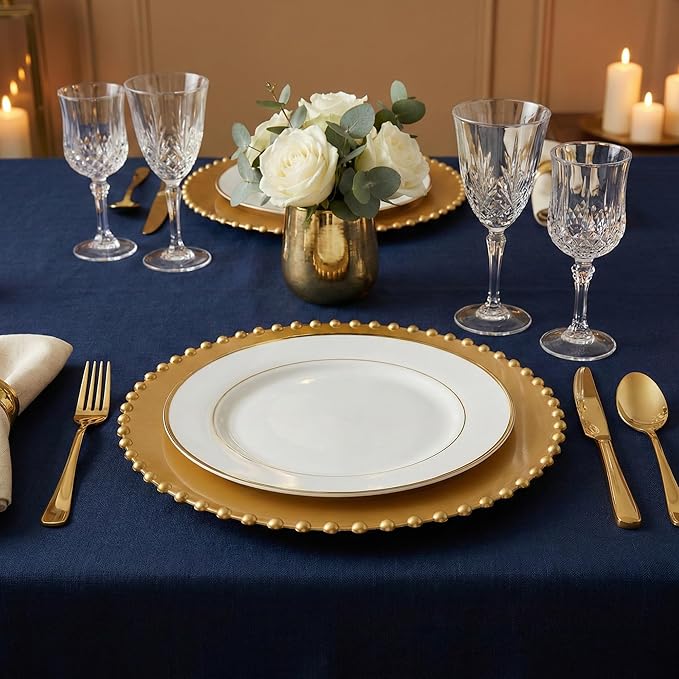 PLASTICPRO Gold Plastic Charger Plates with Beaded Edge – Pack of 8 – 13" Elegant Round Disposable Chargers for Weddings, Events, Parties, and Dinners
