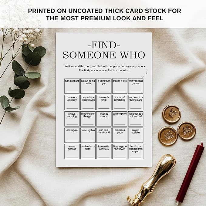 Sahjzk Find Someone Who Bingo Cards, 25 Unique Sheets, Team Building Games for Work, Icebreaker Fun, Engaging Office Games, Team Building Activity for Employees and Groups