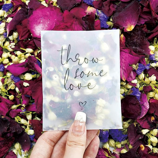 Rainbow Pana 50 Pack Prefilled Confetti Packets | Biodegradable Confetti, Dried Flower Petals | Real Flower Petals to Throw at Wedding, Glassine Bags Rose Petals Wedding Send Off Ideas