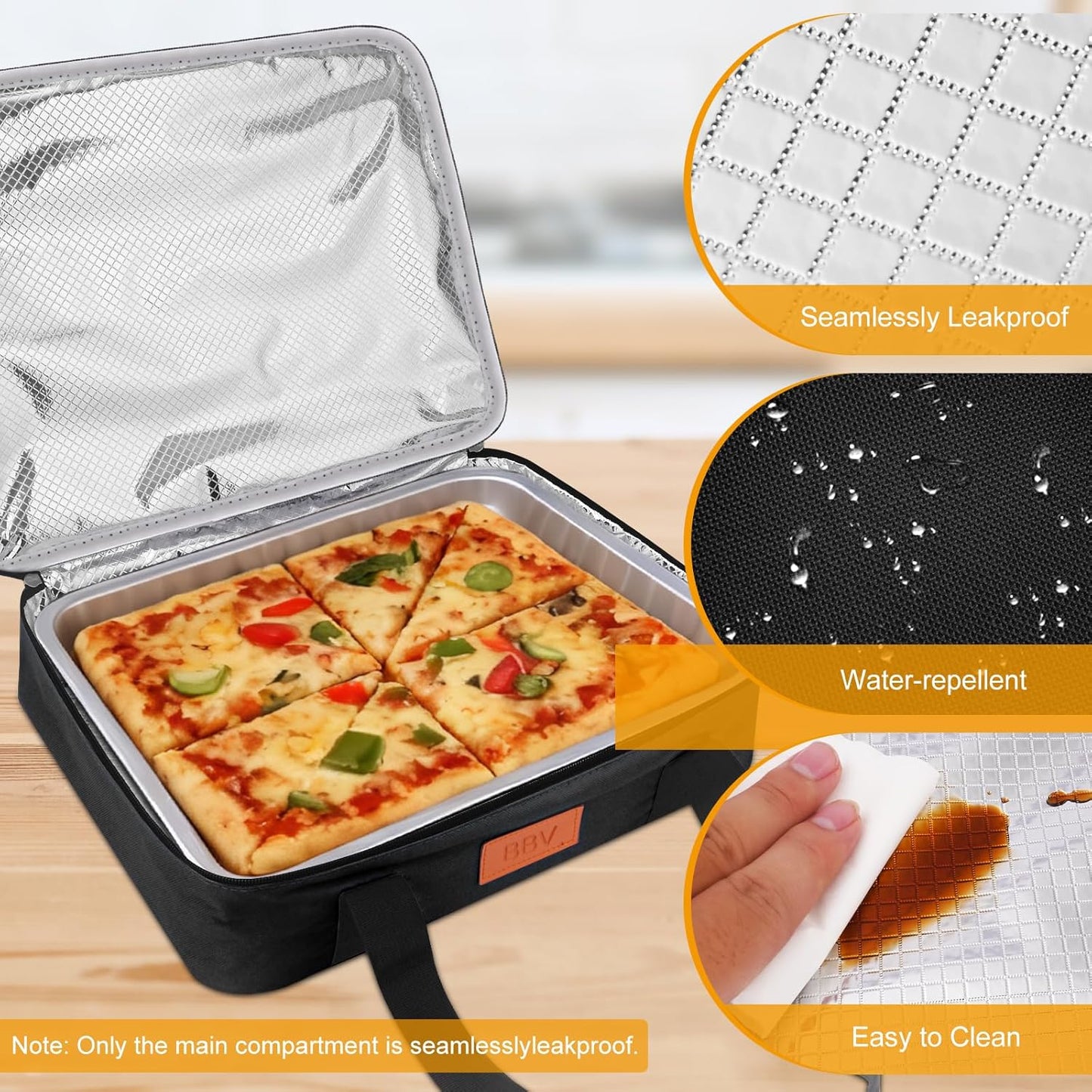 BBV Insulated Casserole Carrier for Hot or Cold Food, Food Warmer Bag Fits 9"x13" Baking Dish, Durable Nylon Leak Proof Food Containers for Travel, Potluck, Parties, Picnic, Cookouts (Black)