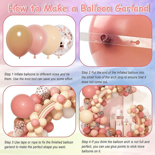 Amandir 154 Pcs Boho Balloon Arch Garland Kit, Retro Dusty Rose Pink Blush Brown Nude Balloons for Boho Theme Birthday Baby Shower Wedding Party Decorations Supplies