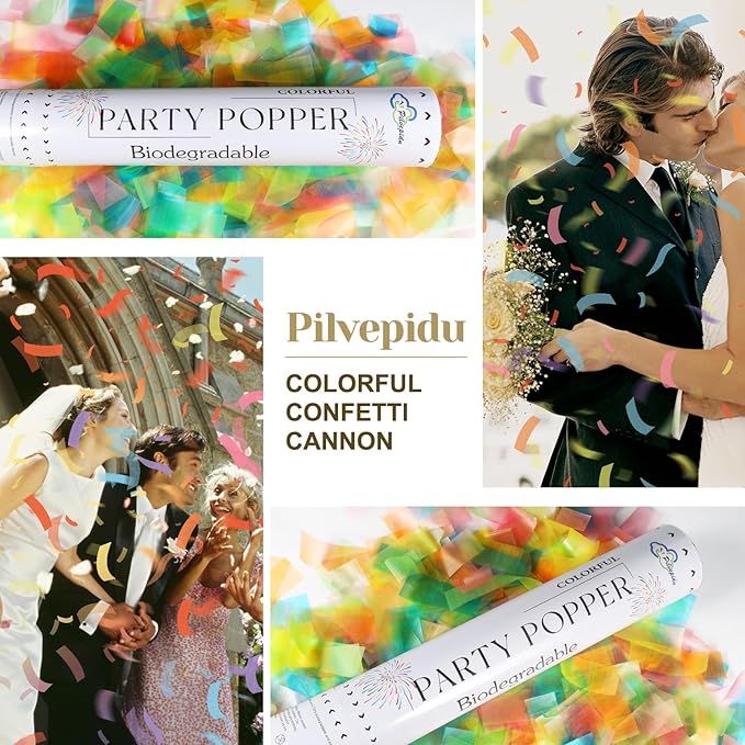 Rice Paper Biodegradable Confetti Cannon,6Pack Biodegradable Mulitcolor Confetti Poppers Party Shooters,12inch Party Poppers For Lawns Wedding,Birthday,Celebrations,Photo Shoots and New Years.