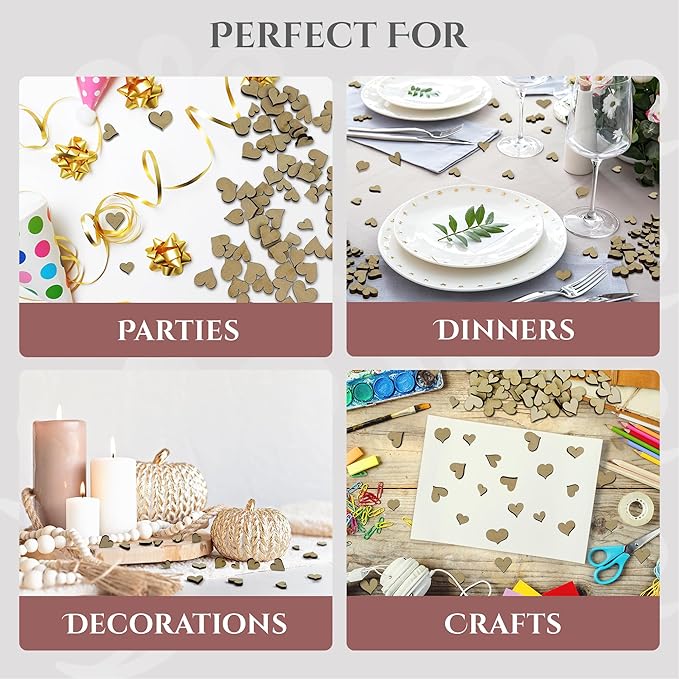 Confetti - Engraved Wood - Rustic Wooden Wedding Decor Party Table Scatter Decorations (Hearts)