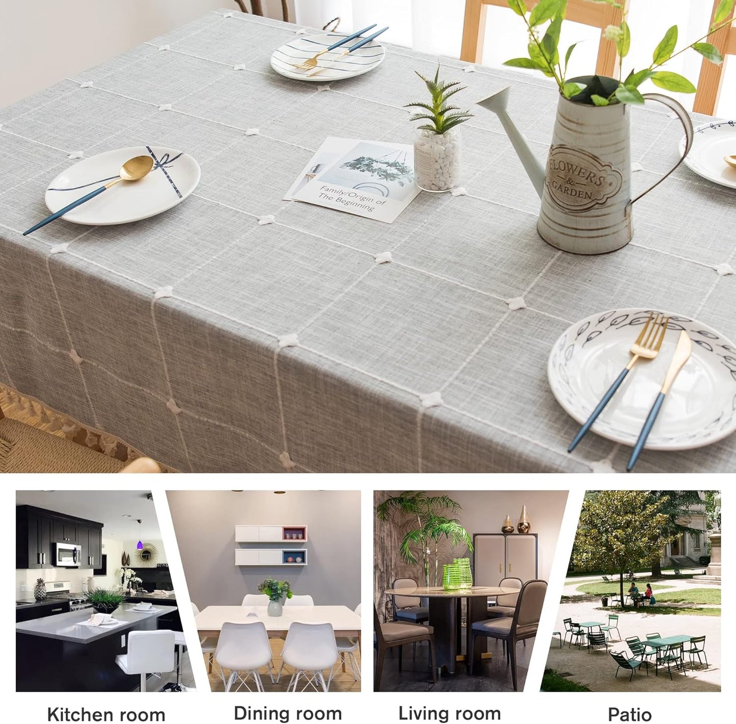 Pahajim Rustic Linen Tablecloth Cotton Rectangle Table Cloth for Kitchen Dining with Tassel Plaid Waterproof Tablecloths Rectangle/Oblong,55''x118'',10-12 Seats
