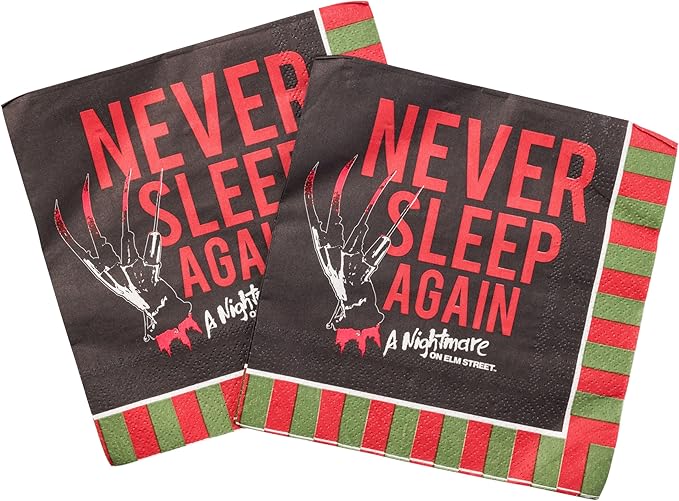 Silver Buffalo A Nightmare on Elm Street Featuring Freddy Krueger Never Sleep Again 32 Pack Partyware Disposable Paper Plates and Napkins