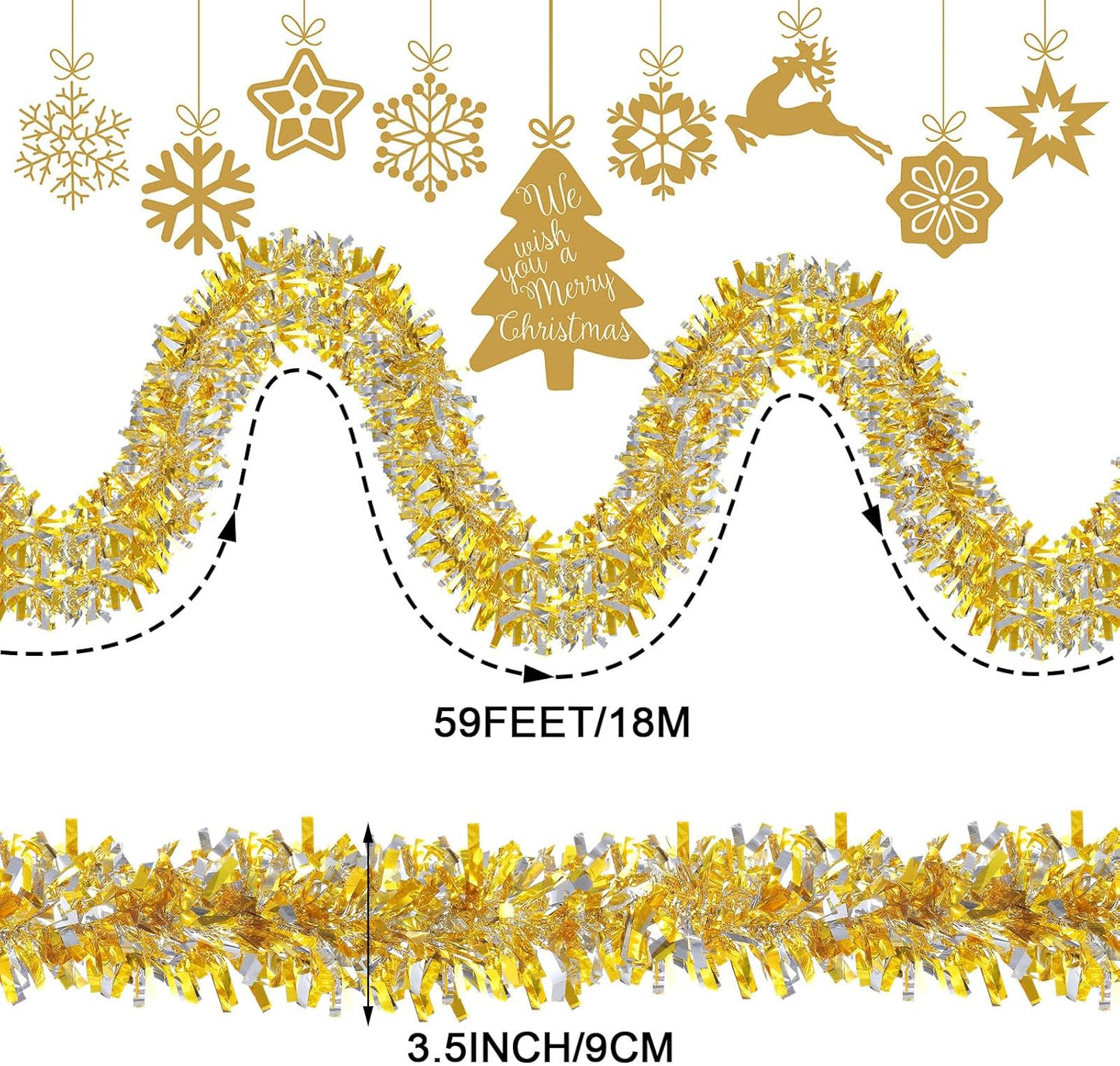 Dingion 59 Feet Christmas Tinsel Garland Metallic Twist Ornaments Hanging Glitter Xmas Garland for Christmas Tree Indoor Outdoor Decoration Party Supplies