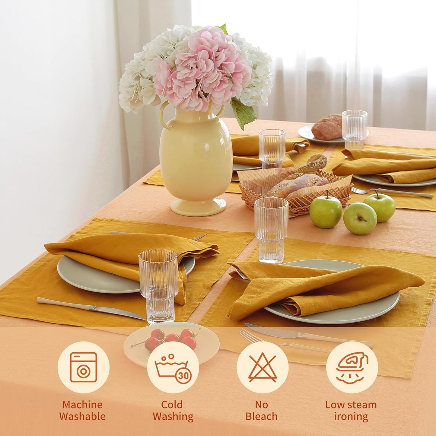 Linen World Vintage Tablecloths 60x90 Inch,100% French Linen Tablecloth,Classic Vintage Washed Table Cloths for Kitchen,Outdoor,Weddings,Decorative Thanksgiving Christmas,Pale Peach