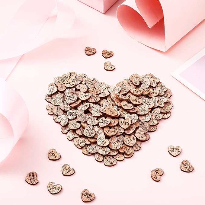 Blulu 1000 Pcs Small Wooden Heart Confetti for Craft Rustic Wedding Table Love Heart Centerpieces Decorations Mr Mrs Love Cake Decoration Gift for DIY Wedding Party Table Cake(Romantic Style)