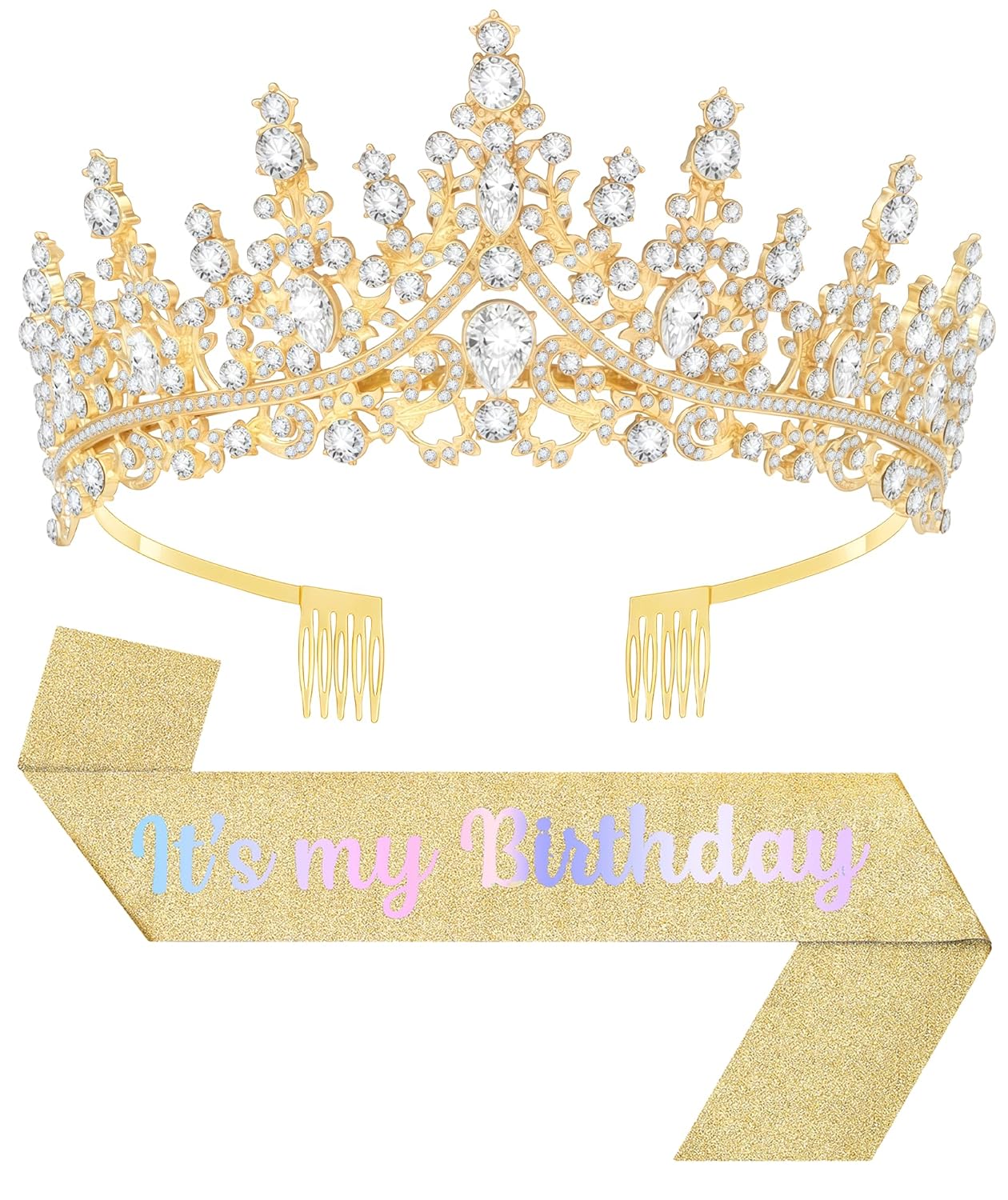 Birthday Tiara and Crown with Sash, Birthday Tiara for Women Birthday Party