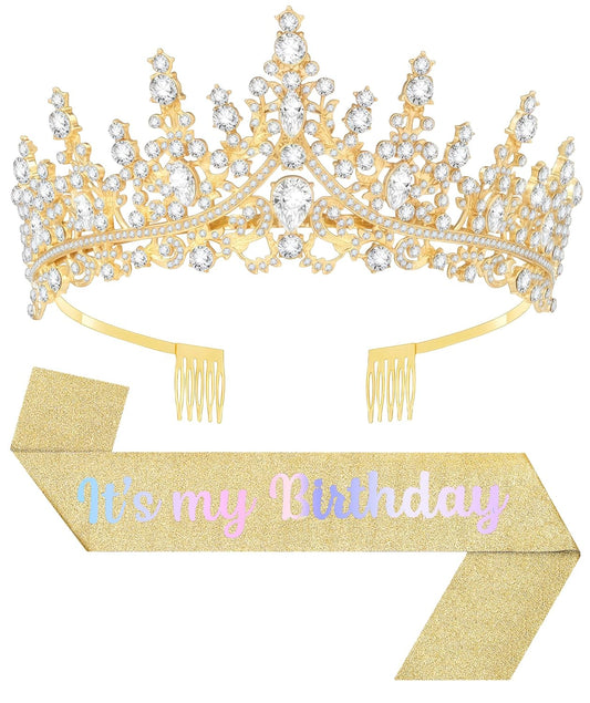 Birthday Tiara and Crown with Sash, Birthday Tiara for Women Birthday Party