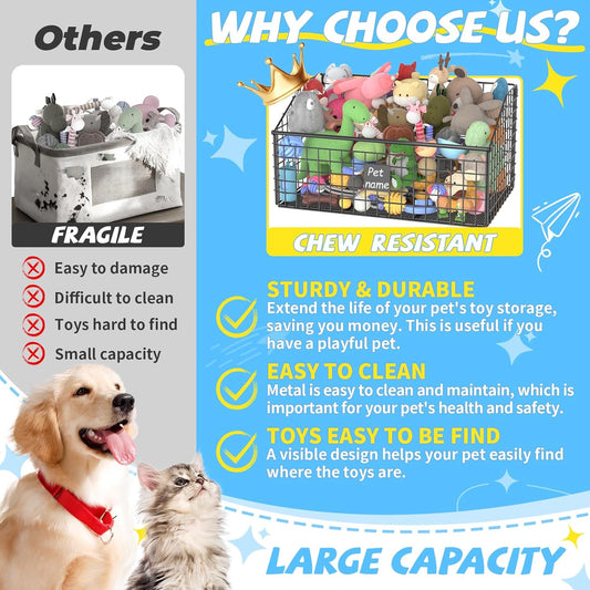 Indestructible Dog Toy basket, Large Toy Box for Dogs,Pet Toy Bin Dog Metal Basket for Toys, Toy Storage Organizer (Black)