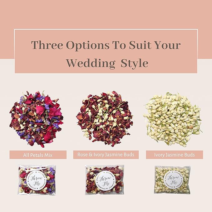RainbowPana 50 Pack Wedding Confetti | Dried Flower Petals, Jasmine Buds | Biodegradable Flower Petals for Weddings, Dried Flower Confetti | Wedding Send Off, Exit, Tosses