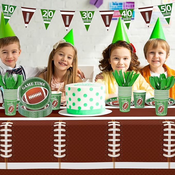 Football Party Decorations,133Pcs Football Party Supplies Set Disposable Footballs Birthday Plates Cups Knives Spoons Fork Banner and Tablecloth,Footballs Parties Supplies for Home,Dinner,Birthday
