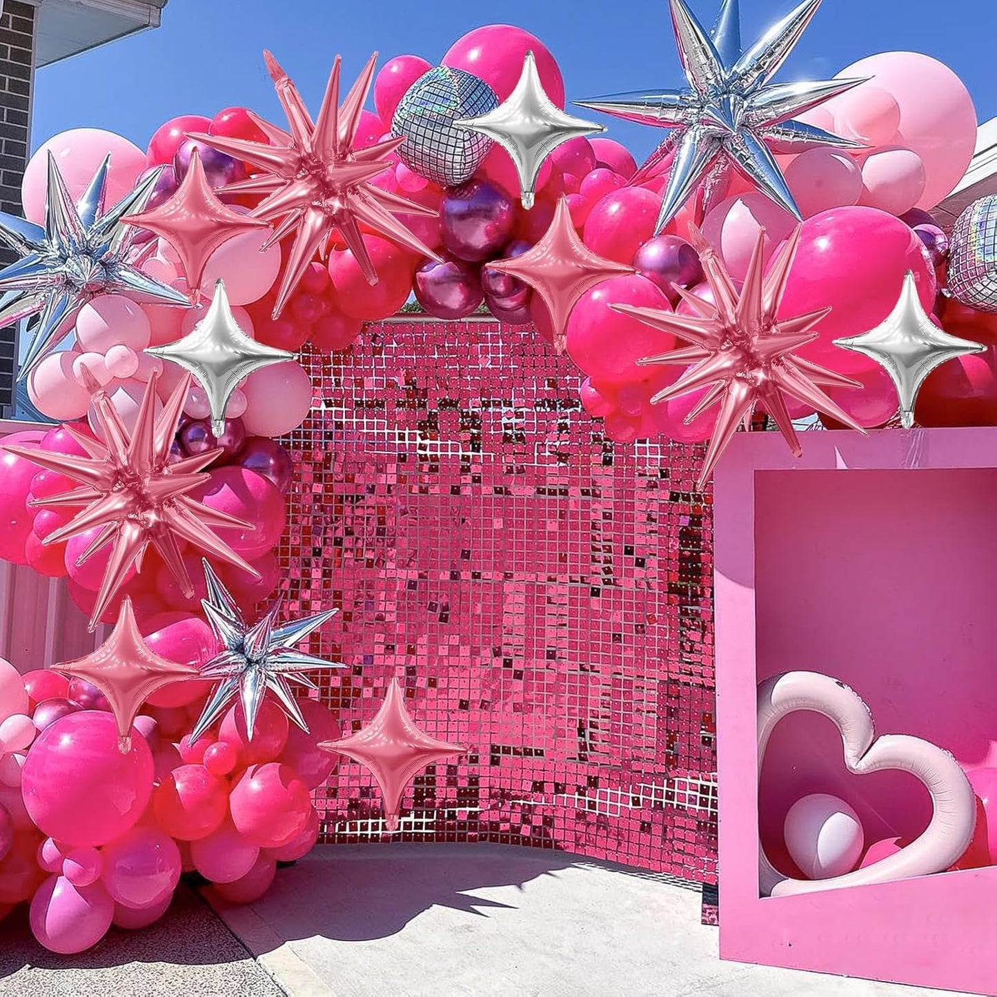 Pink Silver Star Balloon,6Pcs 22Inch Explosion Star Balloons and 10Pcs 10Inch Four Angle Balloons Kit for Birthday Anniversary Baby Shower Wedding Party Decorations