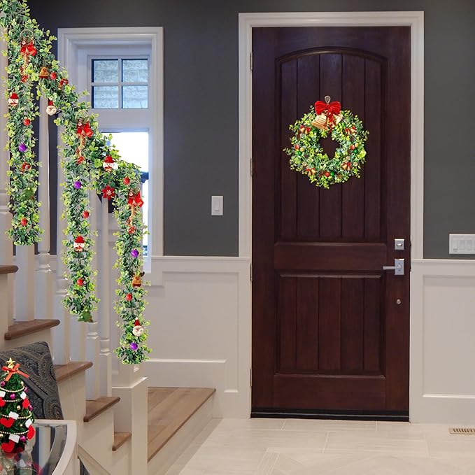 Vines Faux Eucalyptus Garland Plant, Artificial Vines Hanging Eucalyptus Leaves Greenery Garland for Wedding Backdrop Arch Wall Decor Fake Vines,Leaf 5.9 FT UV Indoor Outdoor(2 Pack)