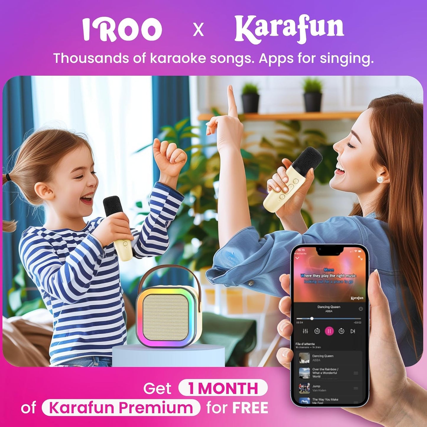 Mini Karaoke Machine for Kids, 2025 TOP Toys Christmas Birthday Gifts Ideas for Girls Ages 4, 5, 6, 7, 8, 9, 10, 12+ Years Old, Portable MP3 Player with 2 Wireless Mics for Party