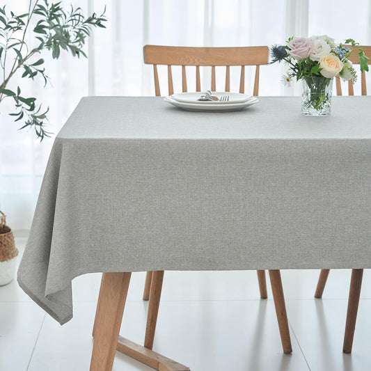 maxmill Linen Textured Rectangle Tablecloth Water Resistant Wrinkle Free Spill-Proof Stain Proof Table Cloth for Dining Room Decoration Banquet Party Wedding Holiday Dinner, 52 x 84 Inch Light Grey