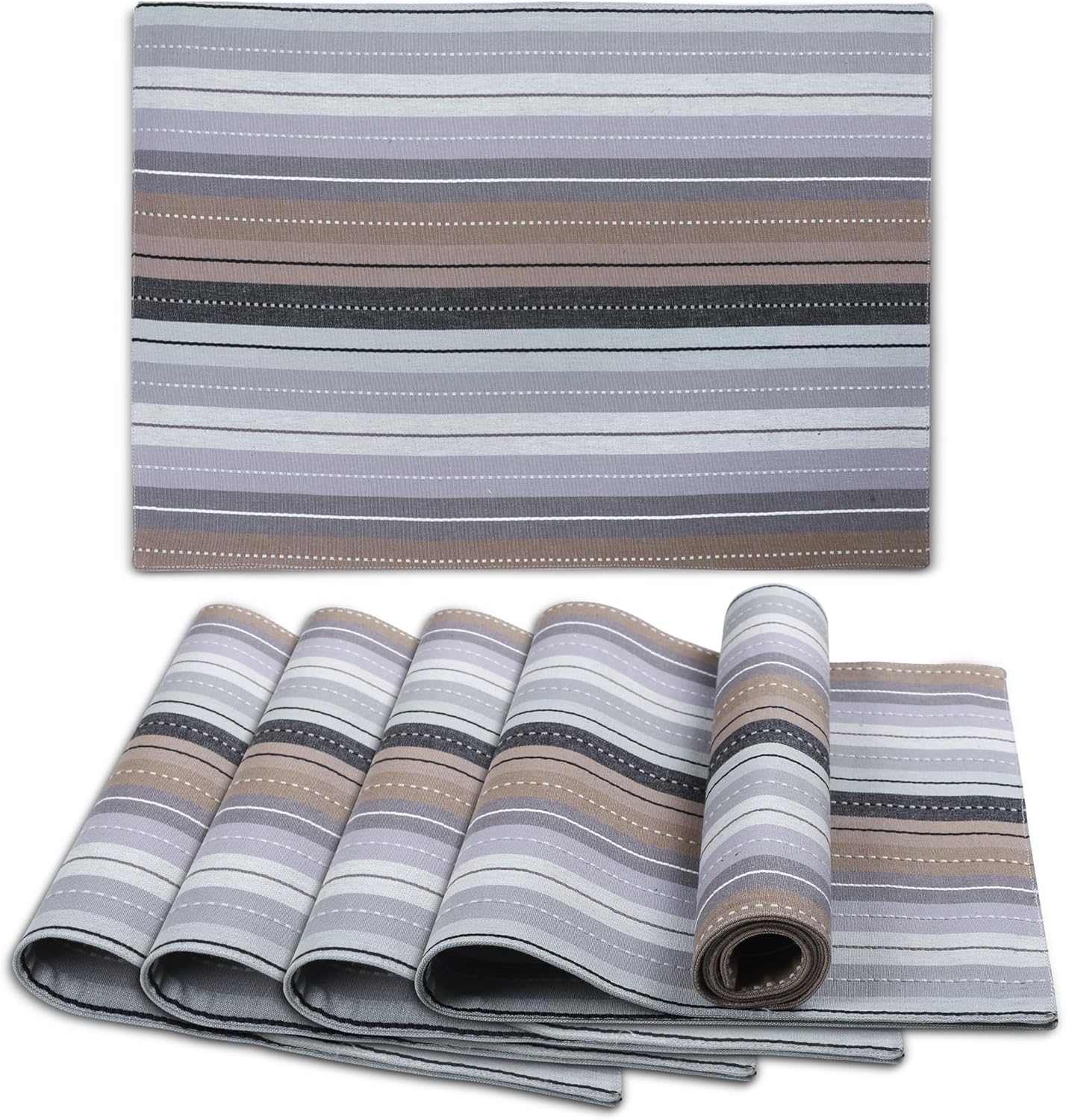 Urban Villa Christmas Placemats Grey Multi Stripes 100% Cotton Fused Tablemats for Dining Size 14''x20'' Set of 6 Placemats for Christmas Celebrations Wedding Parties Every Day Use Heavier Quality