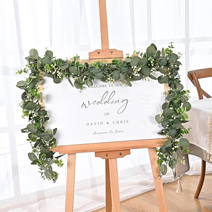 Dolicer 6 Packs 6FT Artificial Eucalyptus Garland, Faux Greenery Garland Fake Vines Hanging Silver Dollar Eucalyptus Leaves for Wedding Backdrop Arch Table Wall Party Home Decor