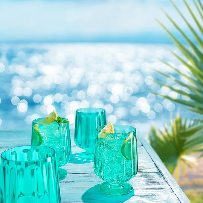 15oz Unbreakable Premium Drinking Glasses Set of 4 - Super Grade Acrylic Plastic - Perfect For Gifts - European Style Shatterproof BPA-free Glassware Dishwasher-Safe, Indoor & Outdoor (Green)