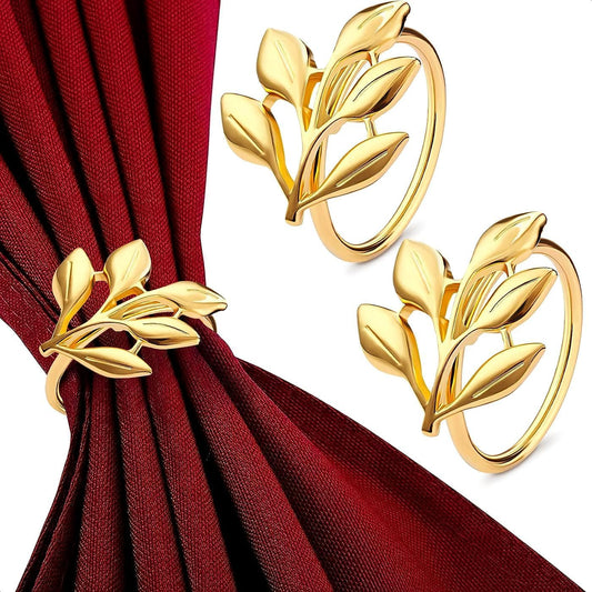 Fall Gold Napkin Rings Set of 20 – Thanksgiving Napkin Rings Fits Various Napkins Styles, Elegant Leaf Design for Dinner Parties, Special Events, Christmas Table Decor, for Hosts