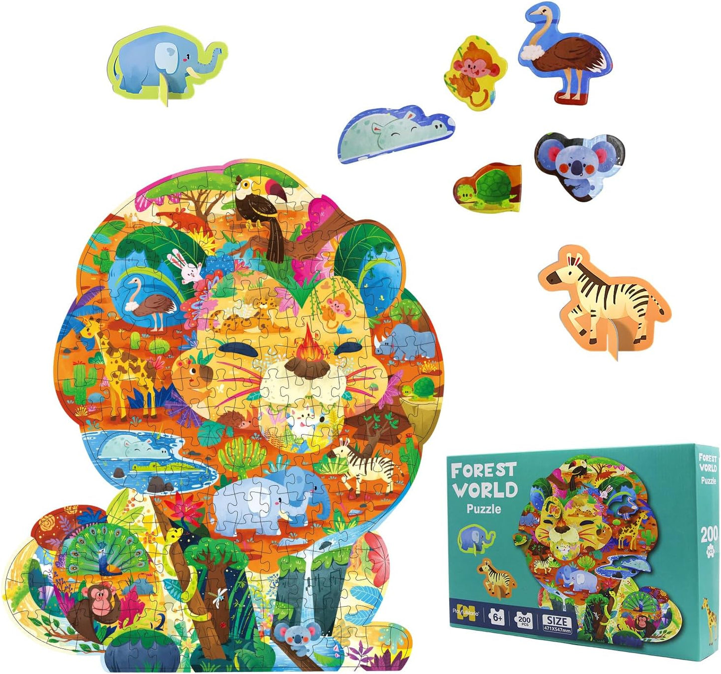 Animal Puzzles for Kids Ages 6-8 200 Piece Lion Jigsaw Puzzles Unique Animal Shape Floor Puzzle Ages 8-10 Learning Educational Toys Birthday Gift for Boys Girls Ages 10-12