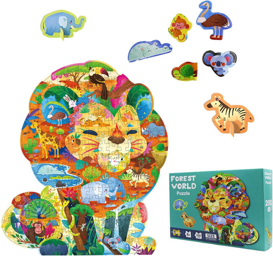 Animal Puzzles for Kids Ages 6-8 200 Piece Lion Jigsaw Puzzles Unique Animal Shape Floor Puzzle Ages 8-10 Learning Educational Toys Birthday Gift for Boys Girls Ages 10-12