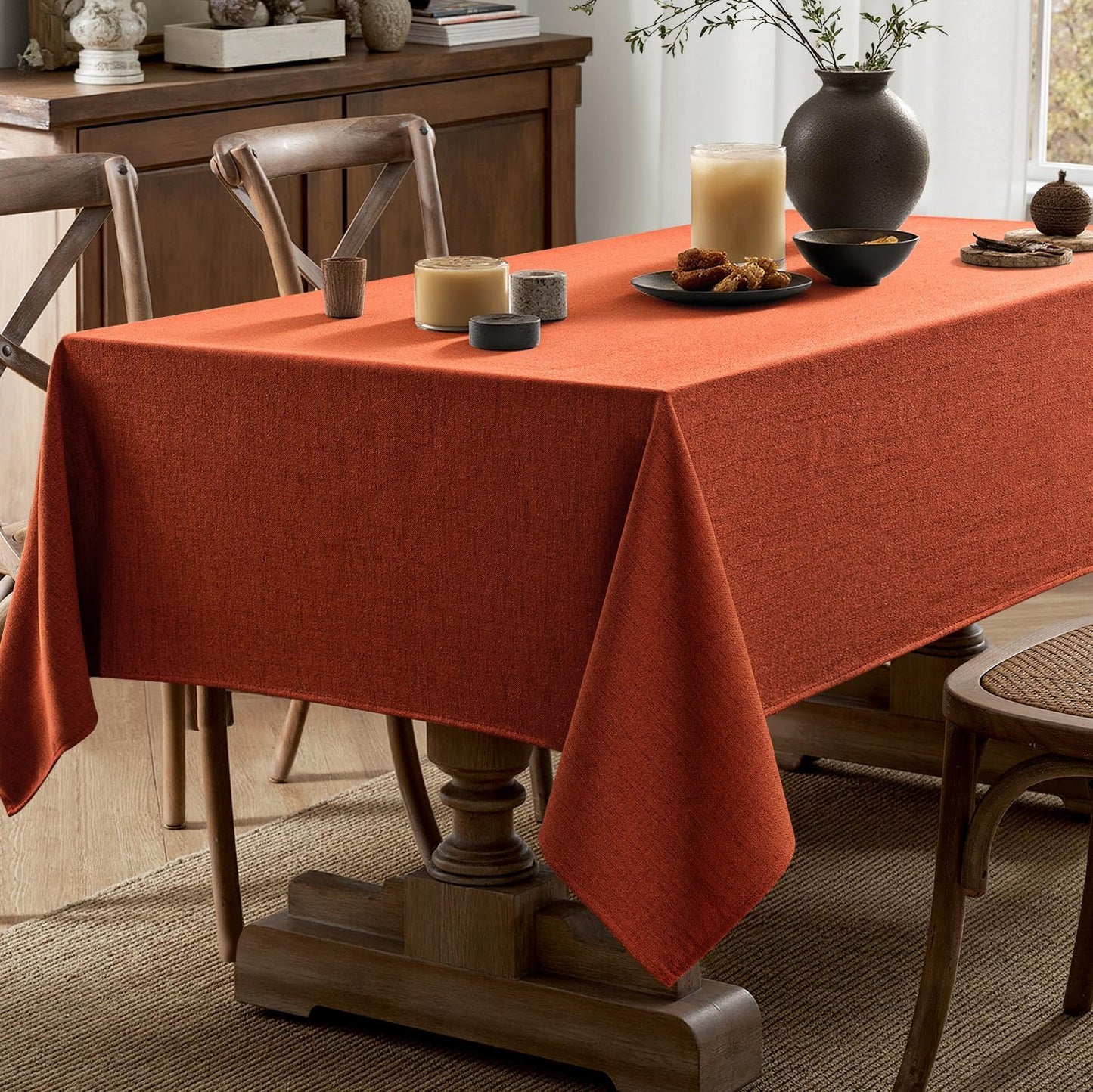 MIULEE Burnt Orange Linen Tablecloth Fall Thanksgiving 60x104 Inch Rectangle Table Cloth Waterproof,Stain Resistant & Wrinkle Resistant for Dining Party Wedding