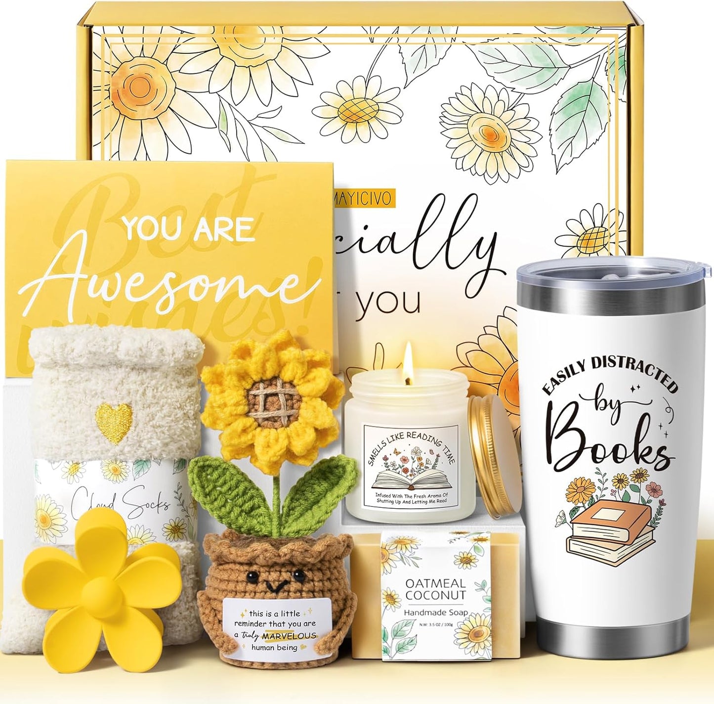 Book Lovers Gifts for Women Bookish Gifts, Book Club Reading Gift for Readers, Sunflower Christmas Birthday Gift Books Theme Item Reading Accessories for Books Lovers Women Friend Bookworm Librarian