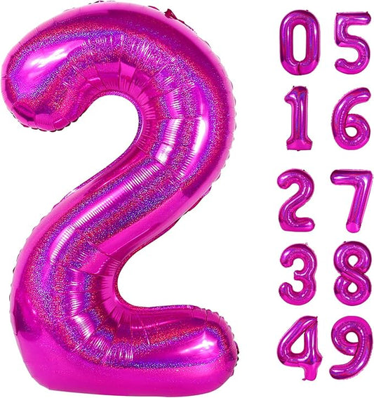 Laser Hot Pink 2 Balloon, Number Balloons 40 Inch, 2nd Balloon Number Birthday Decorations, Second Two Birthday Party Supplies, Number 2 Balloon