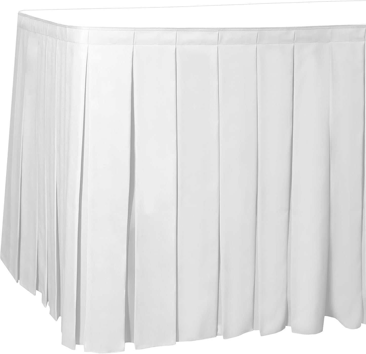 Ultimate Textile Pleat Polyester Fabric Table Skirt - Machine Washable, Flame Resistant, Cut & Sewn in NJ, Desk Skirt - White, 21' Box Pleat x 42" h