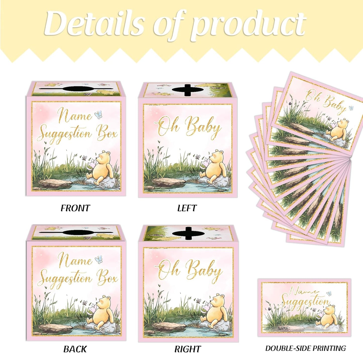 Winnie Baby Shower Decorations-the Pooh Baby Shower Games-Winnie Party Decorations-Baby Name Suggestion Cards with Box-Baby Name Suggestion Cards,pink